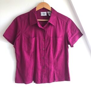 Linen blend magenta button up top | 10P